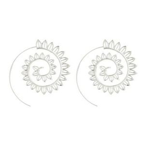 Silver Festival Boho Leaf Swirl Circle Earrings